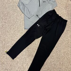 Under Armour Black Men's Athletic Joggers with White Logo And Gray Quarter Zip